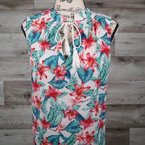 CURE* Women's Sleeveless Curved Hem Tassel Tie Smock Top Keyhole Blouse~Size 1XL